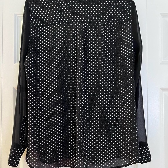 Express Womens Portofino Button Front Blouse Medium Black White Dots - Picture 3 of 8